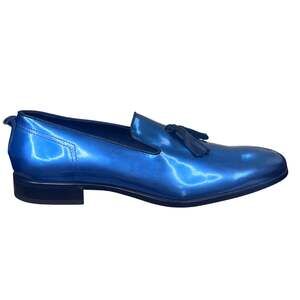 Bruno Bordese Italian Metallic Blue Patent Leather Loafers Size 46 US 12